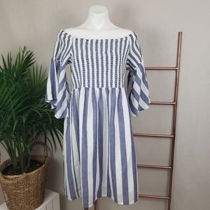 Lucky Brand Off the Shoulder Stripe Smocked Dress